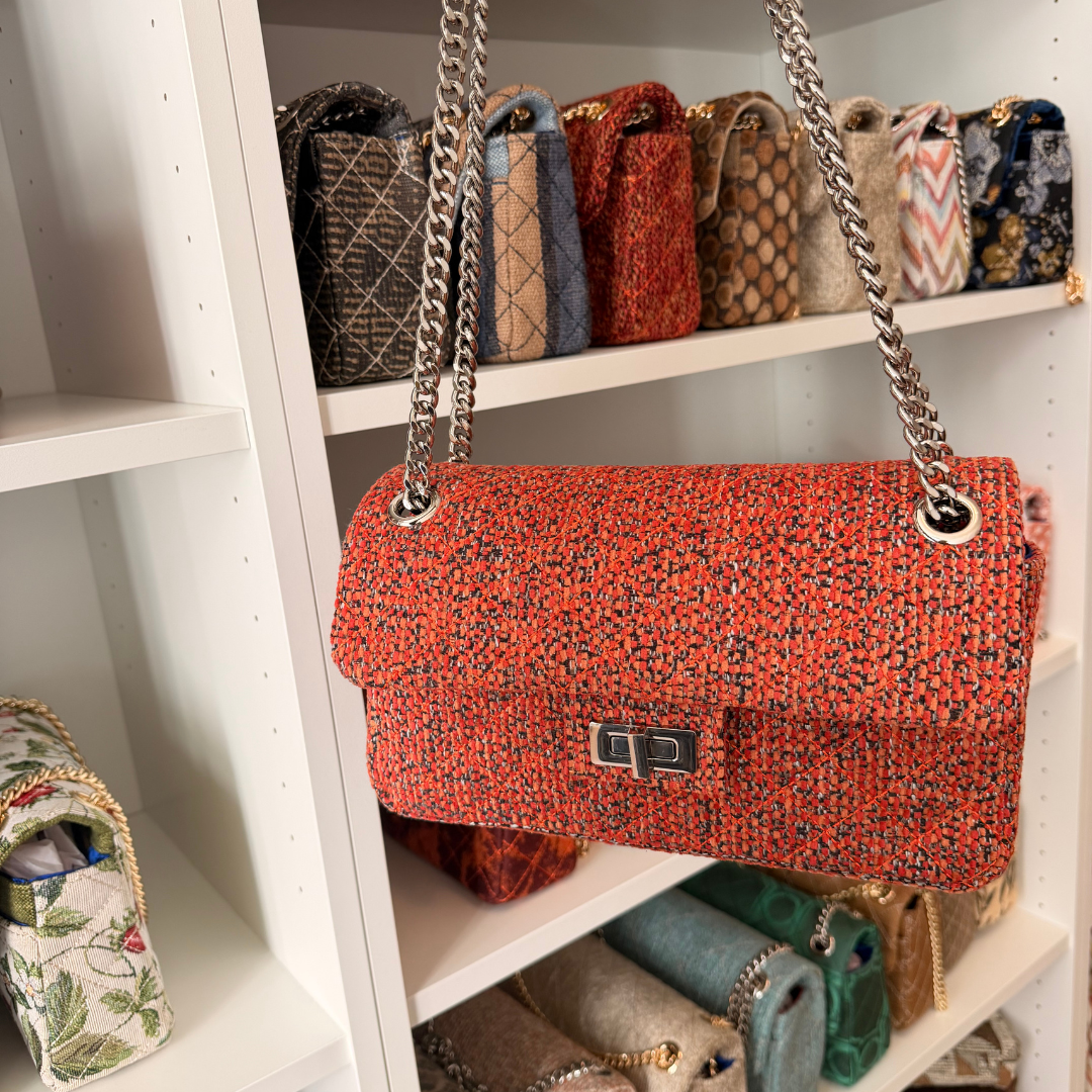 The Classic Nica #1673 – orange upcycled tweed shoulder bag, detail view 3
